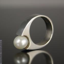 perła hodowana,minimalistyczny pierścionek srebrny - Pierścionki - Biżuteria