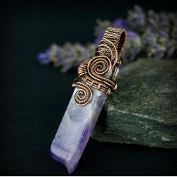 wire wrapping,miedziany wisior,ametyst - Wisiory - Biżuteria