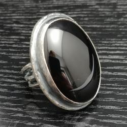 onyks,srebro,elegancki czarny pierścień,klasyczny - Pierścionki - Biżuteria