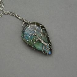 wisiorek,labradoryt,wire wrapping,drzewo życia - Wisiory - Biżuteria