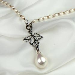 perłowy naszyjnik,srebrny naszyjnik,na prezent - Naszyjniki - Biżuteria