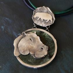 wisior z hipopotamem,srebrny etniczny wisior - Wisiory - Biżuteria