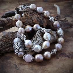 srebrny,naszyjnik,z perłami barokowymi - Naszyjniki - Biżuteria