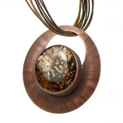 brązowy naszyjnik,miedziany naszyjnik,z agatem - Wisiory - Biżuteria