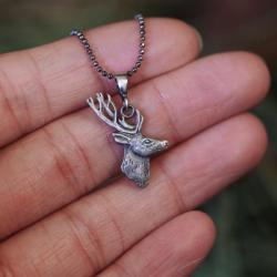 srebrny jeleń,wisiorek,biżuteria ze zwierzętami - Wisiory - Biżuteria