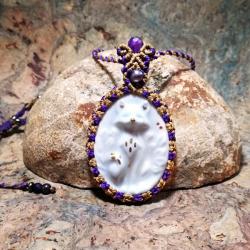 Naszyjnik z porcelanowym Lisem ametystem i perłą - Naszyjniki - Biżuteria