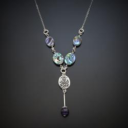 srebrny naszyjnik z masą perłową barwny,unikatowy - Naszyjniki - Biżuteria