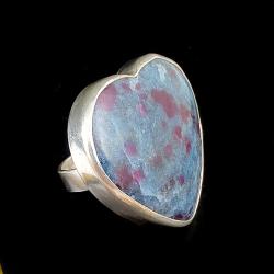 kyanit,srebrny pierścionek z sercem,błękit,rubin - Pierścionki - Biżuteria