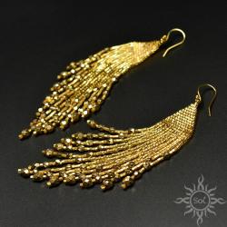złote,długie kolczyki,metaliczne,frędzle,sylwester - Kolczyki - Biżuteria