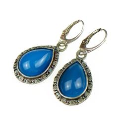 klasyczne kolczyki srebrne z niebieskim kamieniem - Kolczyki - Biżuteria