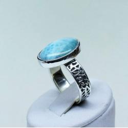 błękitny larimar,pierścionek,srebro,biżuteria - Pierścionki - Biżuteria
