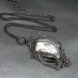 perła,wisior,naszyjnik,wire wrapping - Naszyjniki - Biżuteria