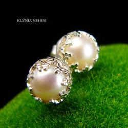 ozdobne kolczyki z perłami,lekkie,krótkie,ślub - Kolczyki - Biżuteria