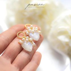 kolczyki z kamieniem księżycowym i perłami - Kolczyki - Biżuteria
