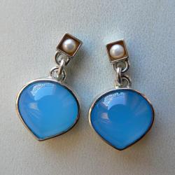 niebieskie agaty,z perłami,na sztyftach - Kolczyki - Biżuteria