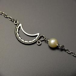 bransoletka,wire wrapping,półksiężyc,perła - Bransoletki - Biżuteria