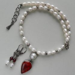 z perłami,z bursztynem,elegancki naszyjnik - Komplety - Biżuteria