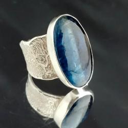 kyanit,srebrny pierścień,srebro,błękit,retro - Pierścionki - Biżuteria