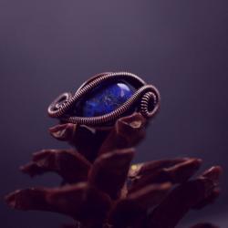 miedziana biżuteria,pierścień z lapis lazuli - Pierścionki - Biżuteria