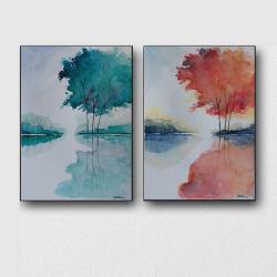 drzewa,minimalistyczny komplet obrazów,morski - Obrazy - Wyposażenie wnętrz