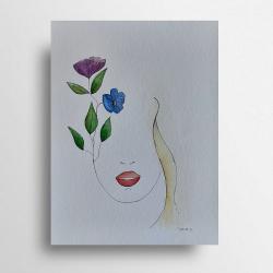 kobieta,kwiaty,akwarela - Obrazy - Wyposażenie wnętrz