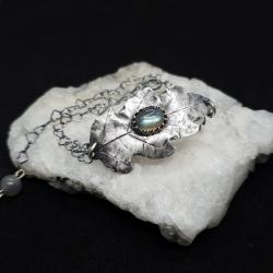 bransoletka liść dębu,ze srebra,z labradorytem - Bransoletki - Biżuteria