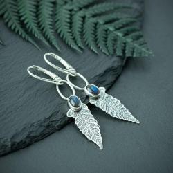 eleganckie kolczyki liście paproci,srebro - Kolczyki - Biżuteria
