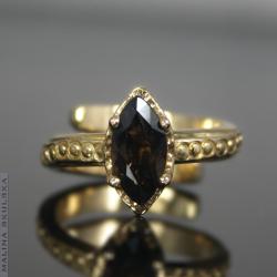 pierścionek elegancki złocony,klasyczny,kwarc dymn - Pierścionki - Biżuteria