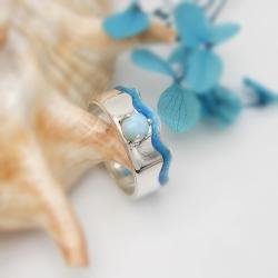 morski pierścionek,fala morska,niebieski larimar - Pierścionki - Biżuteria