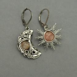 kolczyki,kamień słoneczny,wire wrapping - Kolczyki - Biżuteria