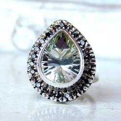 pierścionek z prasiolitem i kwarcem dymnym,unikat - Pierścionki - Biżuteria