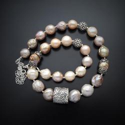 srebrny,naszyjnik,z pereł,klasyczny - Naszyjniki - Biżuteria