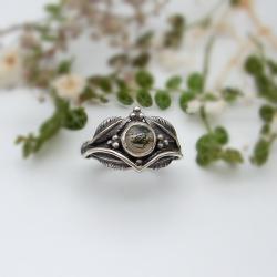 srebrny pierścionek,agat mszysty,listki - Pierścionki - Biżuteria