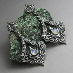 elfie,elfickie kolczyki,kamień księżycowy,sindarin - Kolczyki - Biżuteria