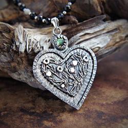 srebrne,serce,wisior z turmalinem - Naszyjniki - Biżuteria