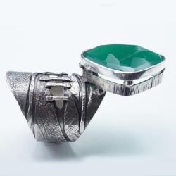 regulowany srebrny pierścionek z onyksem zielonym - Pierścionki - Biżuteria