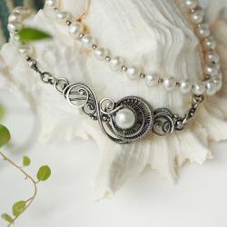 asymetryczny srebrny naszyjnik z perłami - Naszyjniki - Biżuteria
