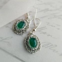 kolczyki z zielonym onyksem,srebro - Kolczyki - Biżuteria