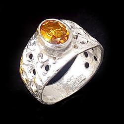 królewski cytryn,ażurowy srebrny pierścionek - Pierścionki - Biżuteria
