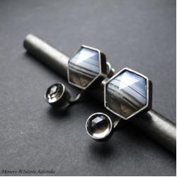 srebro,opal,sztyfty geometryczne kolczyki - Kolczyki - Biżuteria