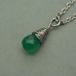 naszyjnik,minimalistyczny zielony onyks - Naszyjniki - Biżuteria