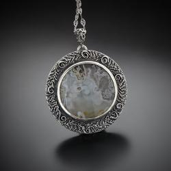 srebrny,wisior,z agatem mszystym,okrągły - Naszyjniki - Biżuteria