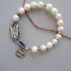 bransoletka surowe srebro,z perłami,białe perły - Bransoletki - Biżuteria