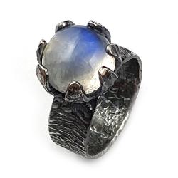 kamień,kamień księżycowy,blask,błękit,srebro - Pierścionki - Biżuteria