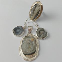 srebrny,srebro,chalcedon,minerały - Komplety - Biżuteria