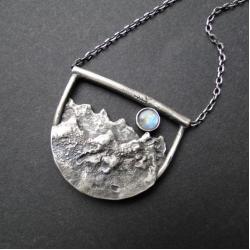 srebro,góry,kamień księżycowy,naszyjnik,oksydowane - Naszyjniki - Biżuteria