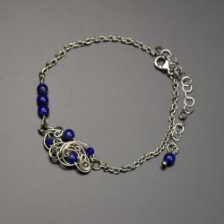 bransoletka,regulowana,wire wrapping,lapis lazuli - Bransoletki - Biżuteria