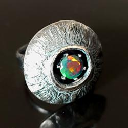 opal,srebro,blask,tęcza,surowy,opalizacja, - Pierścionki - Biżuteria