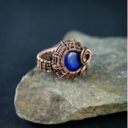 wire wrapping,lapis lazuli,regulowany pierścione - Pierścionki - Biżuteria