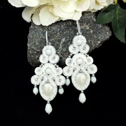 ślubne kolczyki sutasz białe kandelabry perły - Kolczyki - Biżuteria